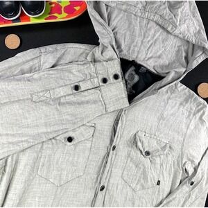 Vintage Element Skateboards Shirt Hooded Brooklyn Chambray Roll Tab Men XL‎ Bam